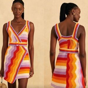 FARM Rio White and Orange Sleeveless V-Neck Sundress